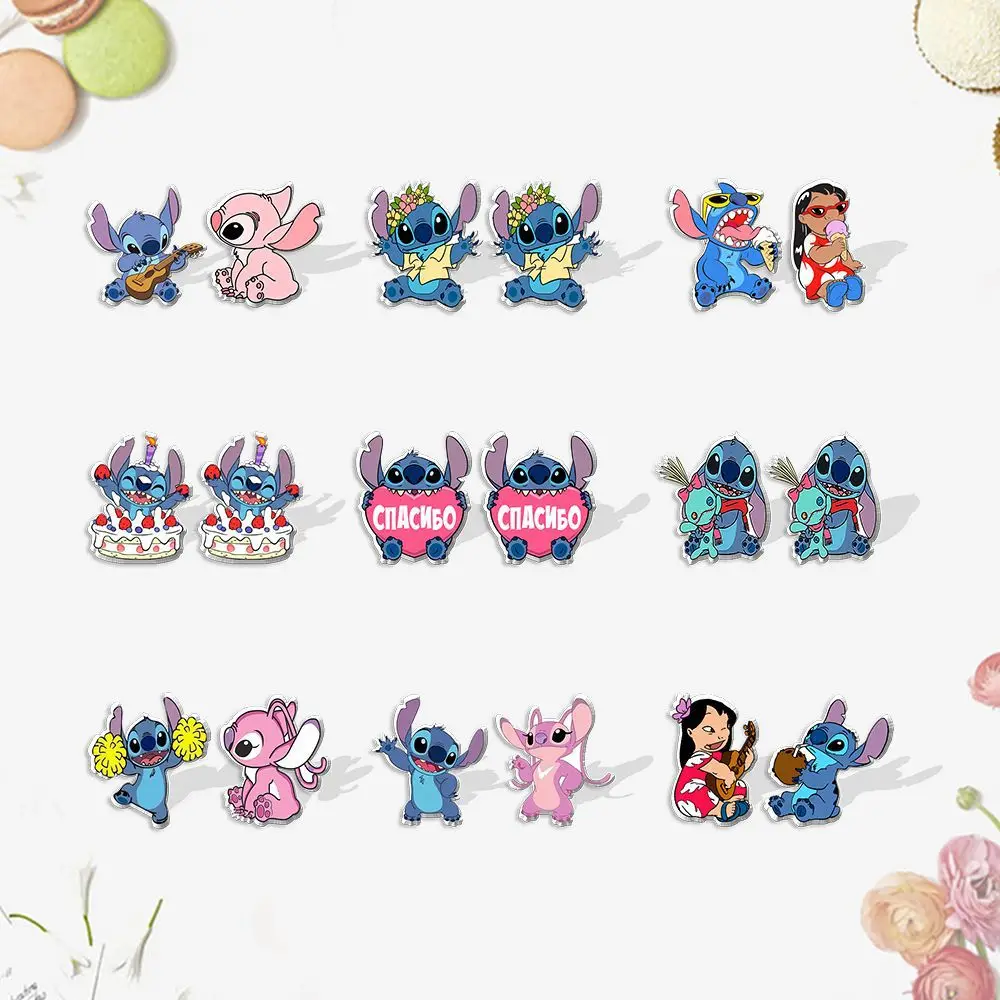 Disney Cartoon Lilo & Stitch Acryl Oorknopjes Sieraden Vrouwen Meisjes Steek Anime Mode Epoxyhars Oorbellen Accessoires Geschenken