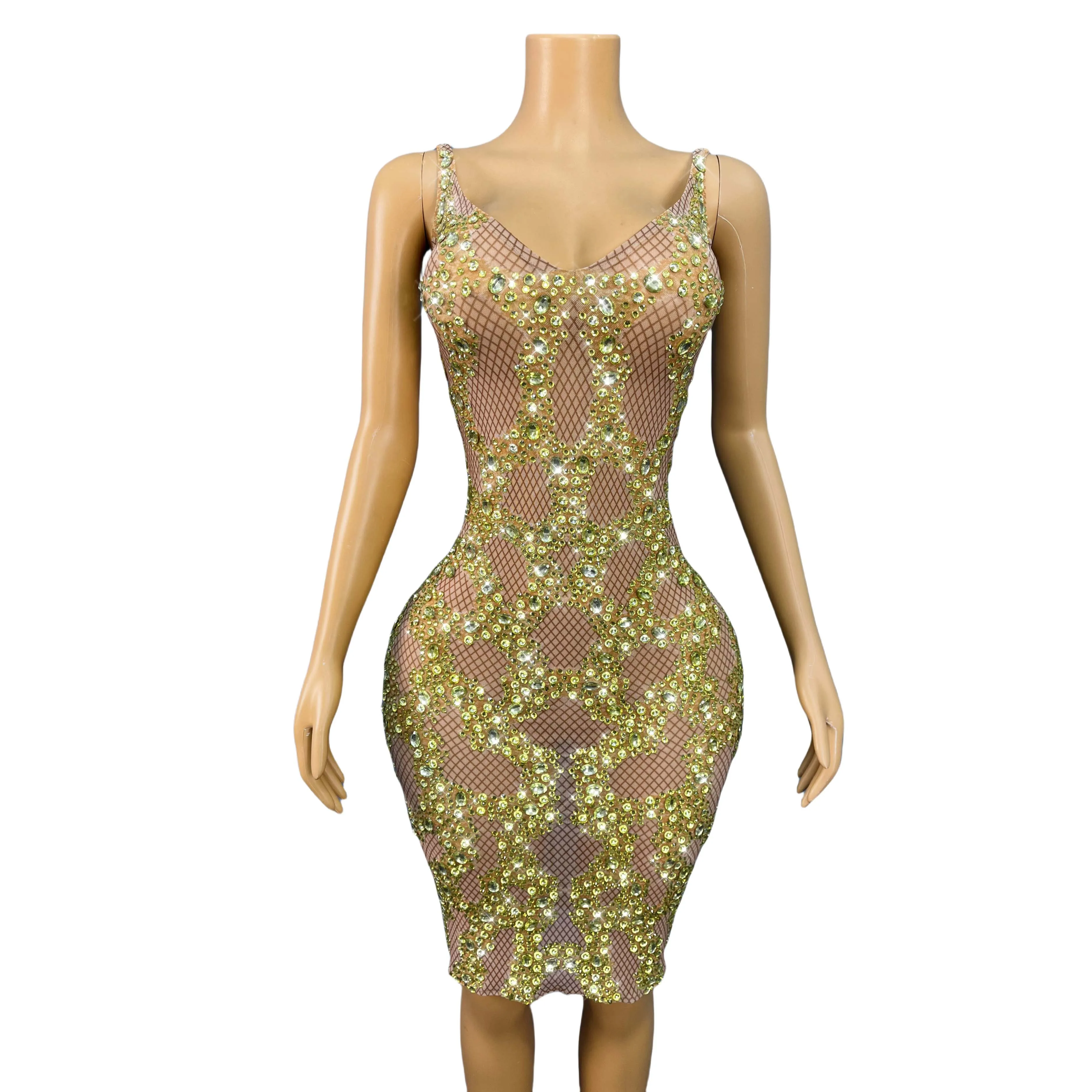 

Роскошные блестящие золотые стразы, элегантные подтяжки, сетчатое платье, женское вечернее платье для празднования красной ковровой дорожки, наряд для шоу Jinkela