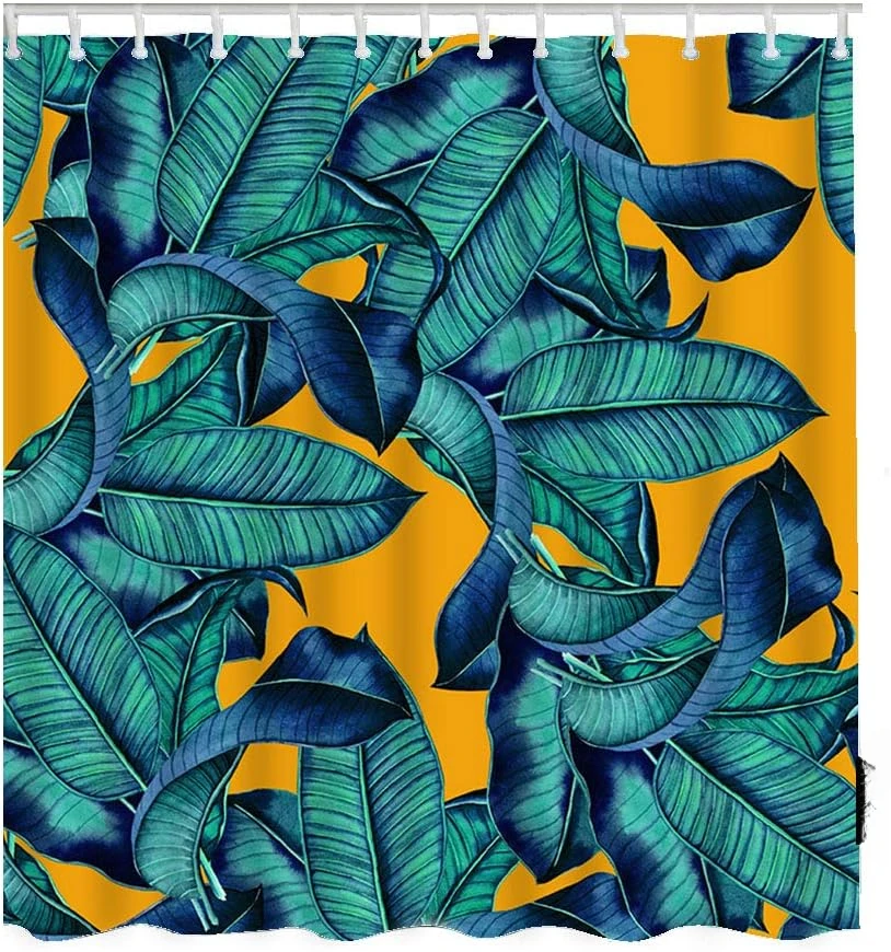 Palm Leaf Shower Curtain Tropical Jungle Banana Leaf Bathroom Shower Curtain suit Home Decoration Waterproof 180X180CM