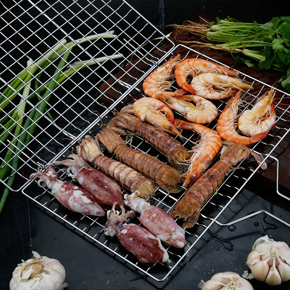 

1pc Steel Barbecue Grill Mesh Fish Shrimp Cooking Grid Birthday Gift Outdoor Camping Bbq Tool Baking Accessory