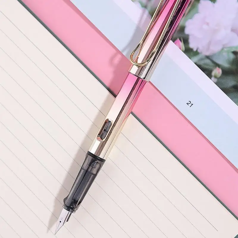 Fountain Pen Metallic Color Pen Body Piston-Filled Visible Window 0.5mm for Iridium Nib for Kid Practici