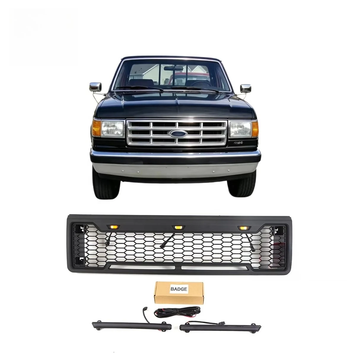 Auto Parts Accessories Front Grille With Light Bar Fit For F150 1987-1991