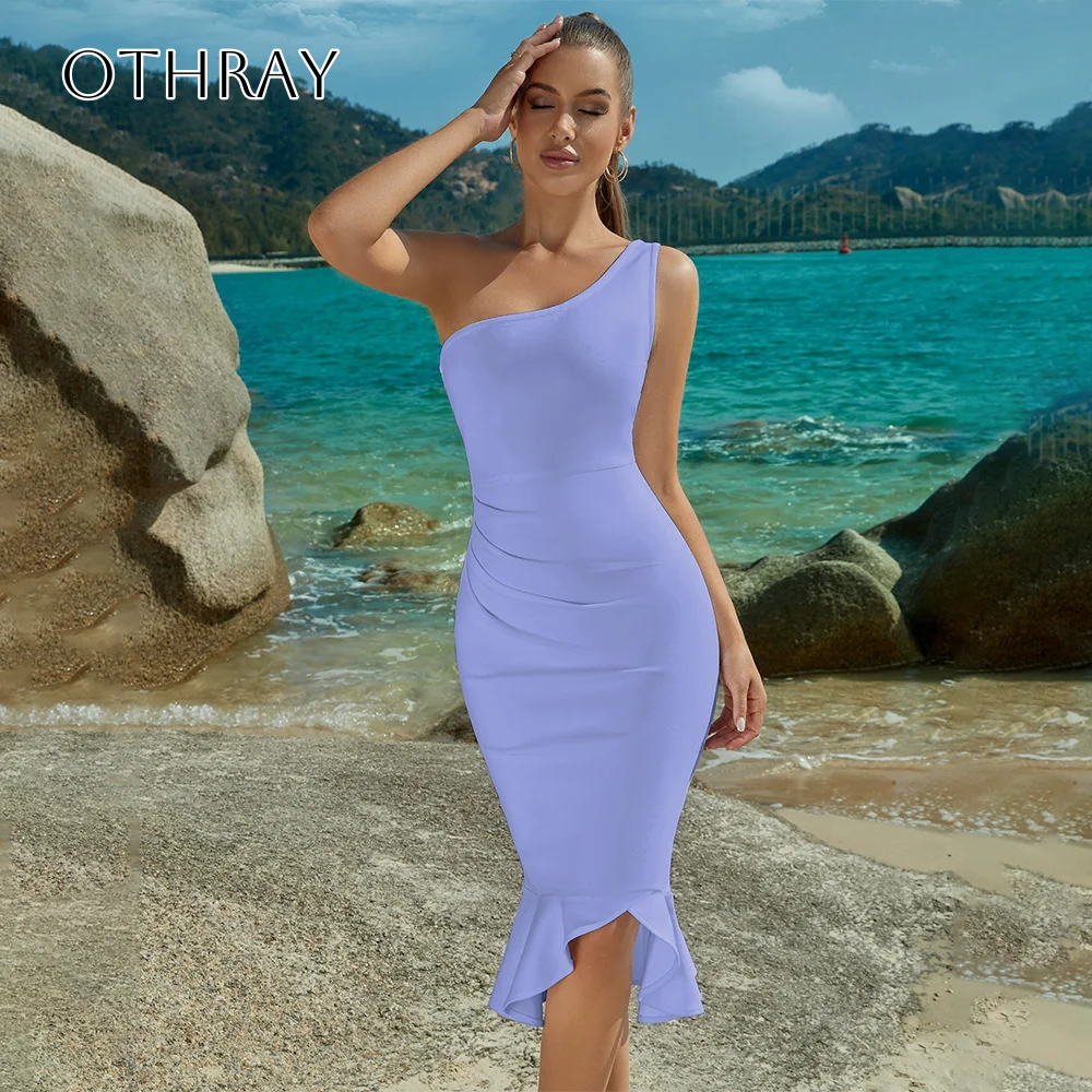 

Sheath Satin One Shoulder Short Cocktail Dresses Tea Length Pleated Customized شارون سعيد فساتين سهره