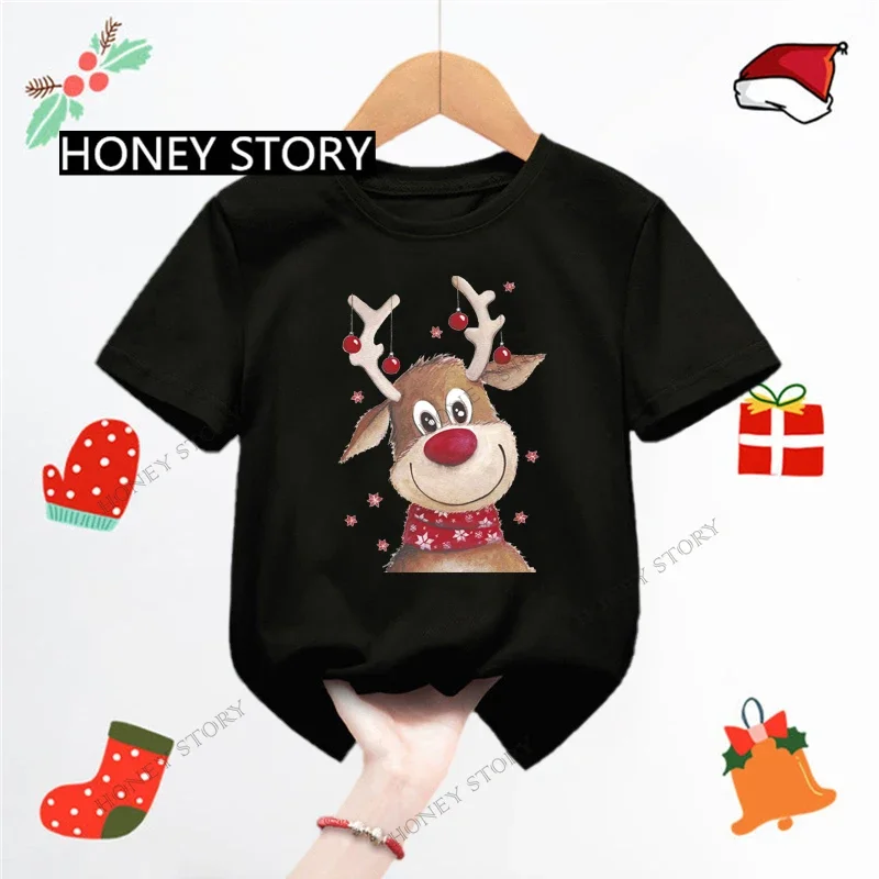 Merry Christmas Kid T Shirt  Fashion Merry Christmas Letter-printed Children's T-shirt Short Sleeve Boys Girl Clothes TOPS TEE