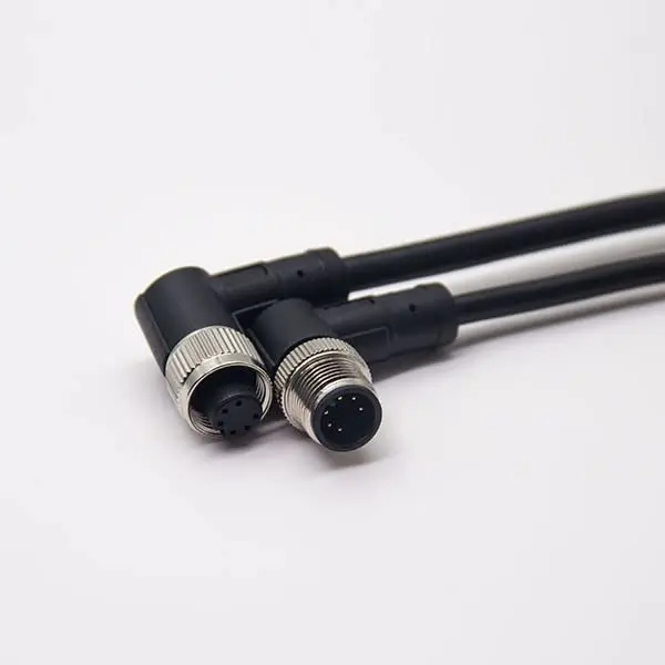 M12 Right Angle Cable A Code 6 Pin Male To Female Double Ended Cable 1M AWG24 Industrial Automation Robotics