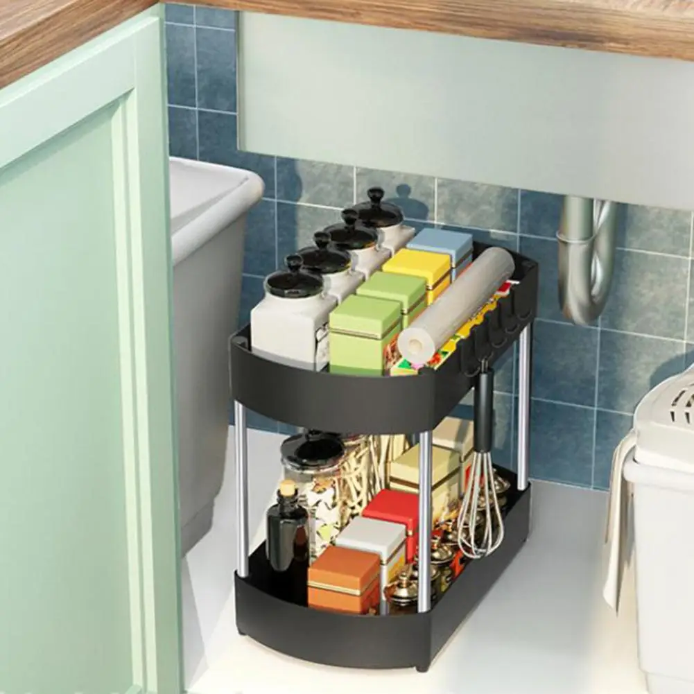 

Kitchen Spice Rack Kitchen Storage Rack Efficient under Sink Storage Rack Double Layer Modern Design Strong Load for Bathroom