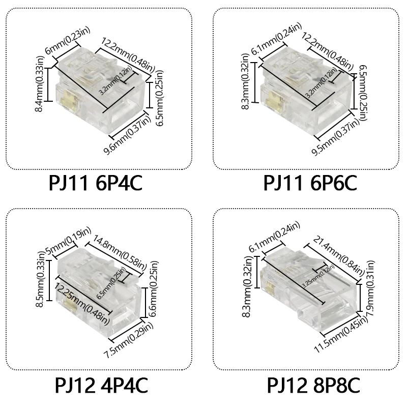 【20PCS】4P4C 6P4C 6P6C 8P8C RJ11 Telephone Modular Plug Jack RJ11 Connector Crystal Head Ethernet Cable Plugs Heads