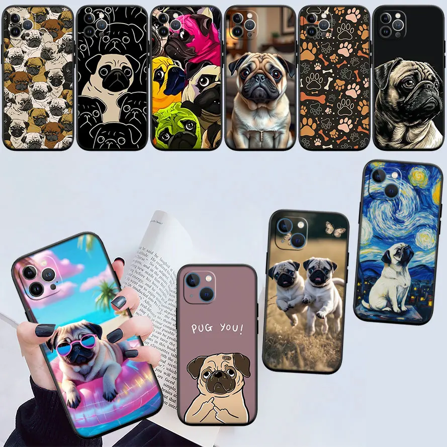 Capa de Celular de Alta Qualidade com Design de Cachorro Pug Fofo AR25 para OPPO A3 Pro A72 A74 A76 A77 A77S A78 A79 A94 A95 A18 A40M A58