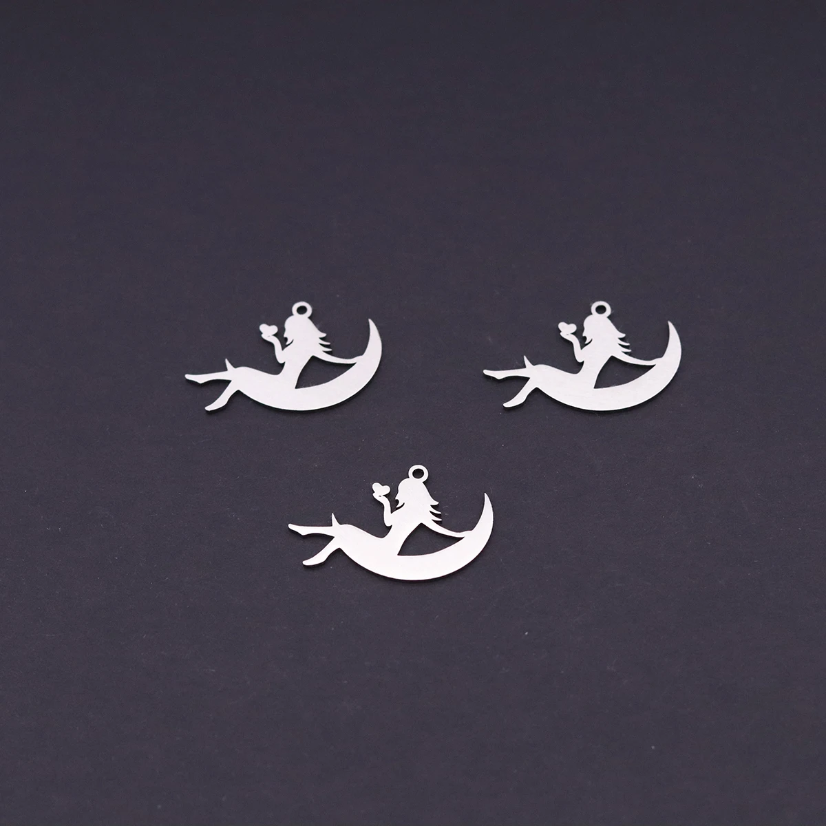 3pcs Stainless Steel Fairy Girl On Crescent Moon Charms Pendant For DIY Earring Necklace Jewelry Making Craft Accessory Supplies