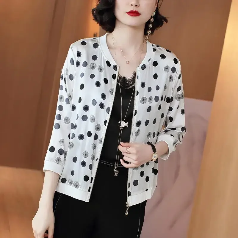 

Summer New Women's Chiffon Coat Female Print Baseball Uniform Dot Loose Show Thin Jacket Ladies Sun Protection Clothing G391