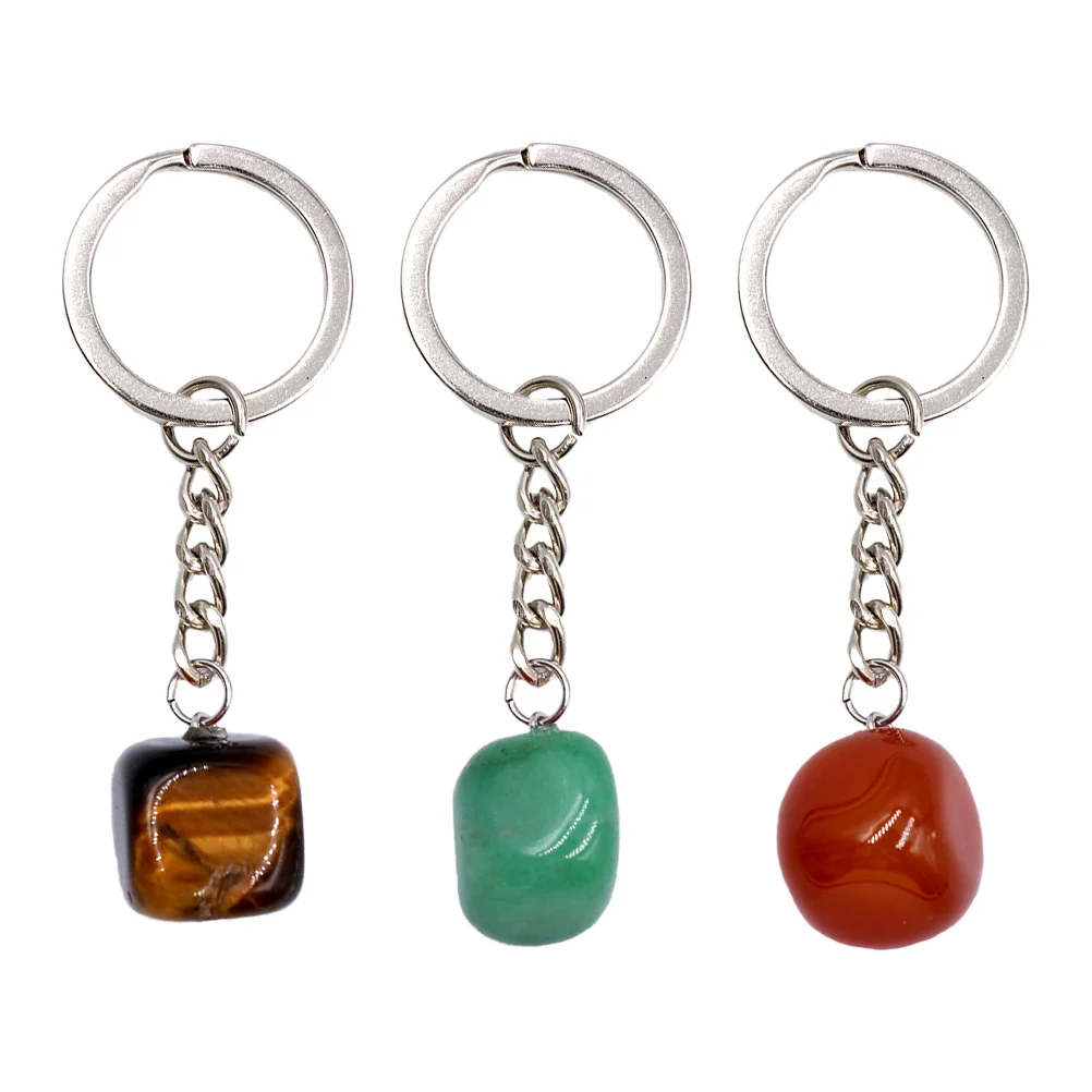 3PCS Natural Stone Key Pendant Chain Locket Decorations Unique Bag Charm Pendant Keychain nament Creative Practical Small