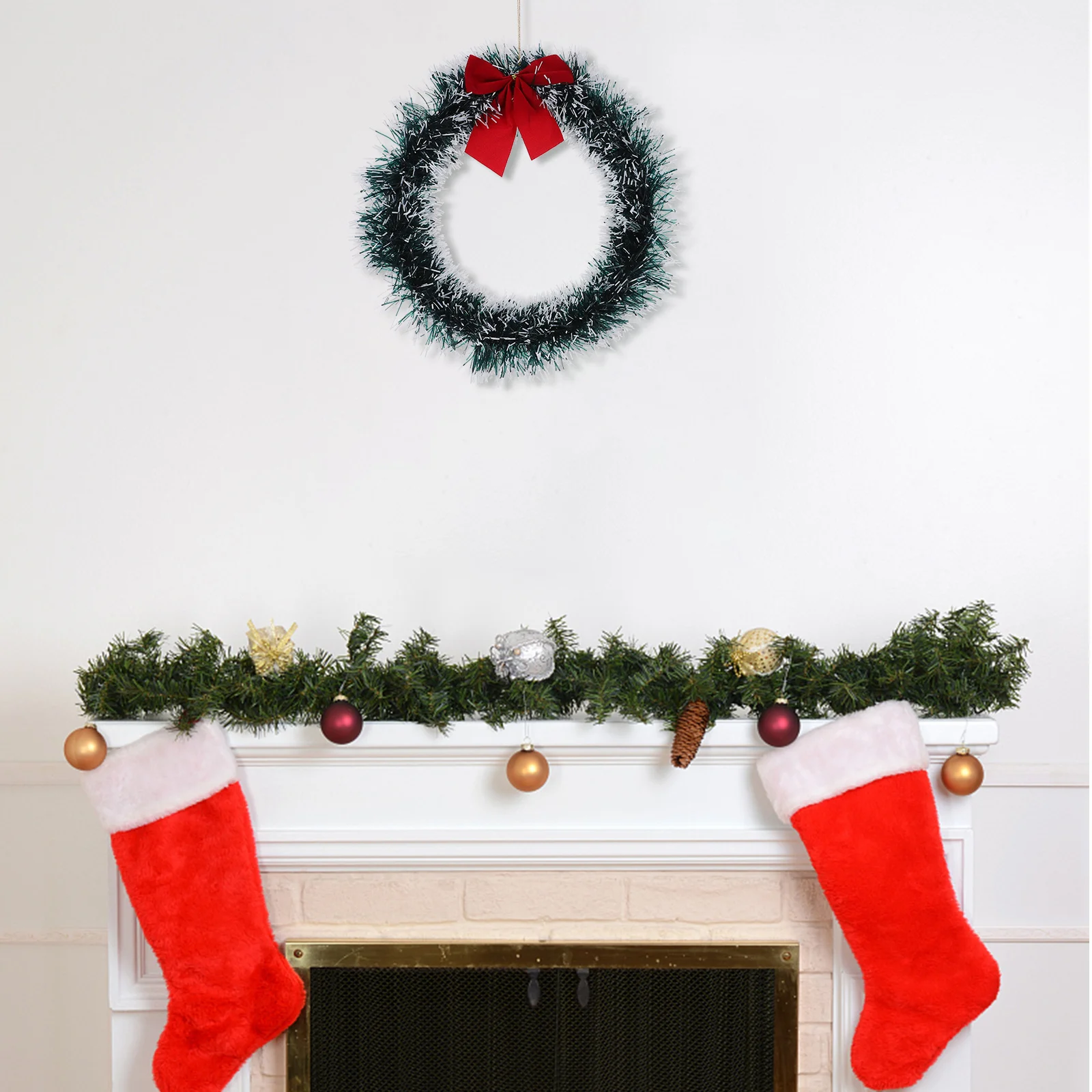 

Exquisite Christmas Bowknot Wreath Green Edge Elegant Festive Atmosphere Decorative Pendant for Indoor Outdoor