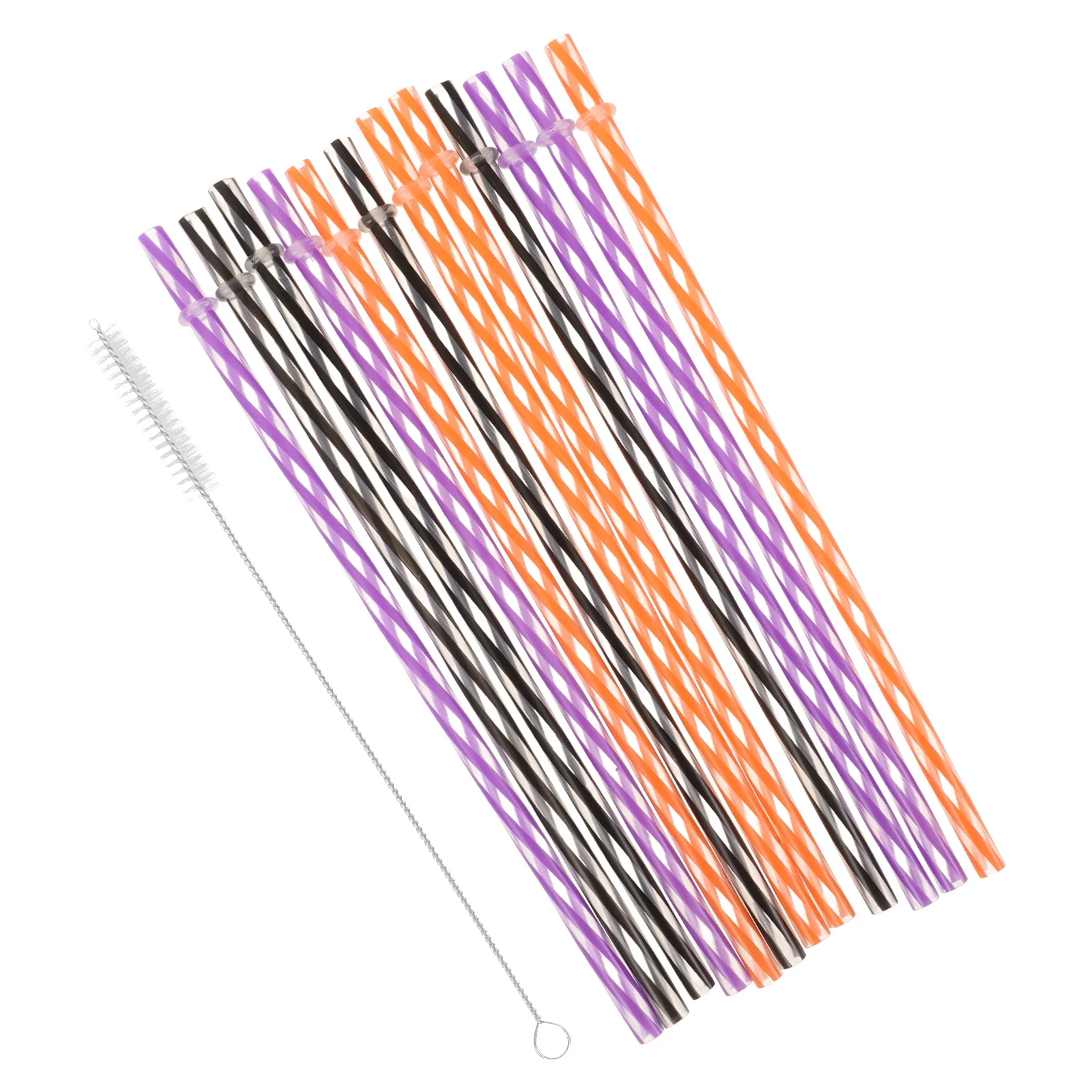 

Reusable Hard Plastic Straws Halloween Striped Drinking Straws for Tumblers Cups with Cleaner Brush Colorful Travel