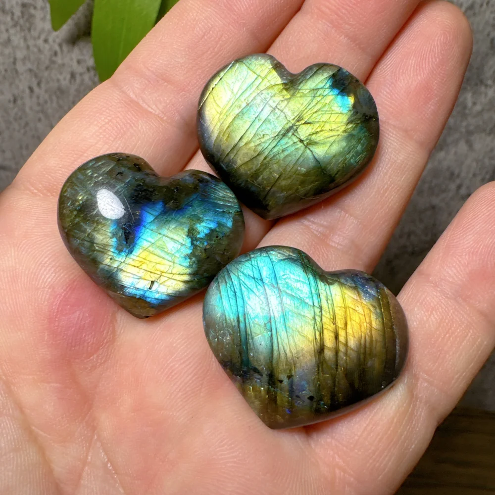Random1PC Labradorite Heart Cabochon Gemstone Multi Flashy Unpolished Natural Shape Healing Crystal Jewelry Making