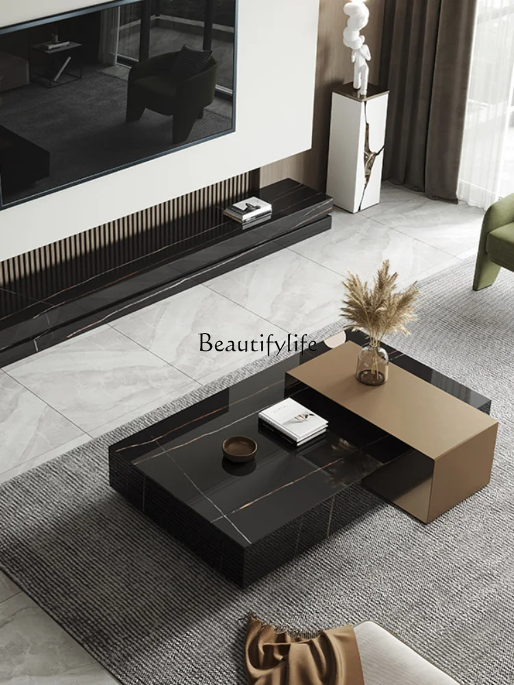 GG8Italian Minimalist Natural Bianco Carrara Venato Marble Coffee Table Modern Minimalist High-End
