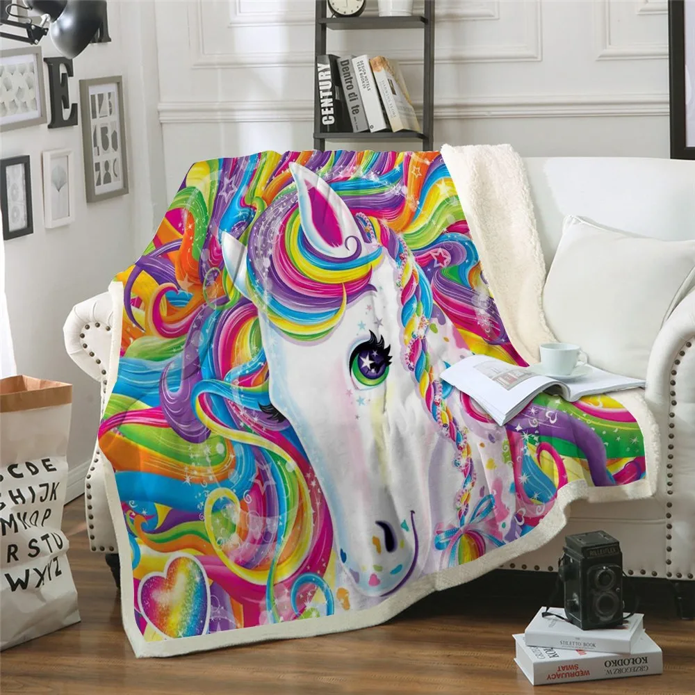 Art Unicorn Blankets Throw Colorful Color Cartoon Babies Blanket 3D Print Plush Bedspread Sofa Bed Cover for Kids Children Gifts