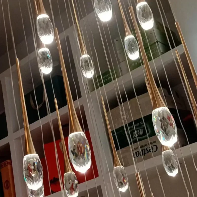 LED Gold Crystal Bubble Chandelier for Interior Lighting - Dining Table Living Room Staircase Decor Headboard Bedroom