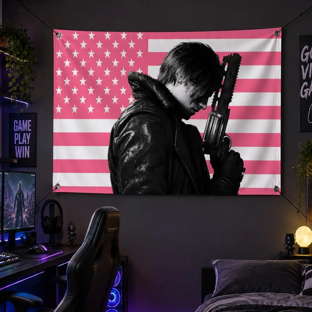 Character Game Horror L-Leon Kennedy Flags Banner Decor for Bedroom,Garden,Party,Club,Gaming Room,Garage Fan Gift