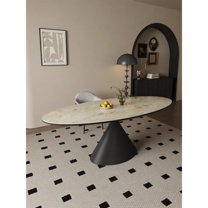 Italian Minimalist Luxury Stone Slab Dining Table Modern Oval Design for Home