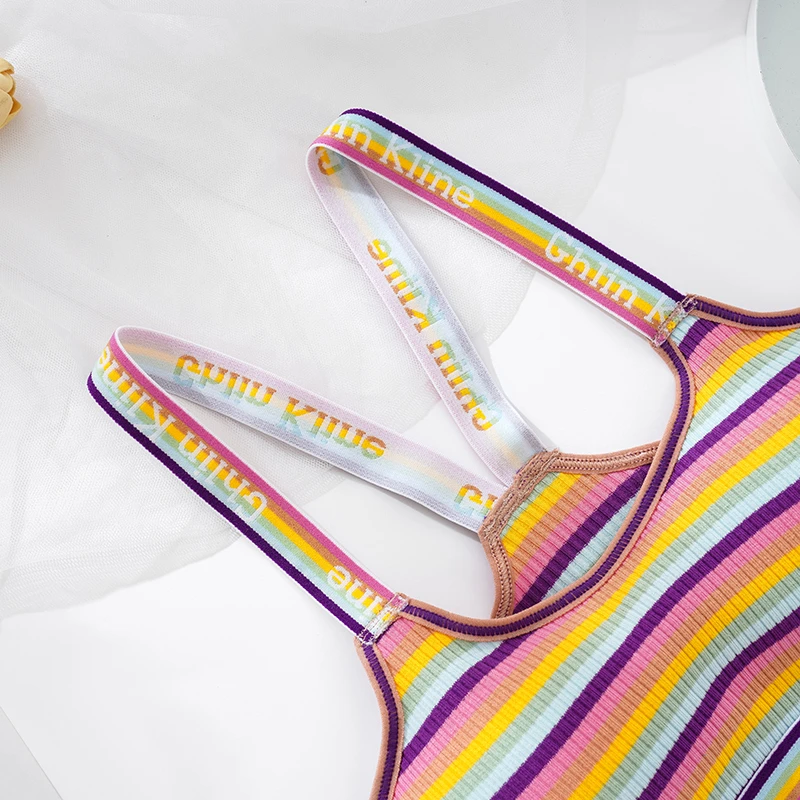 Underwear Set Rainbow Stripe Pure Cotton Women\'s Underwear Sexy  Pure Desire  Comfortable and Breathable