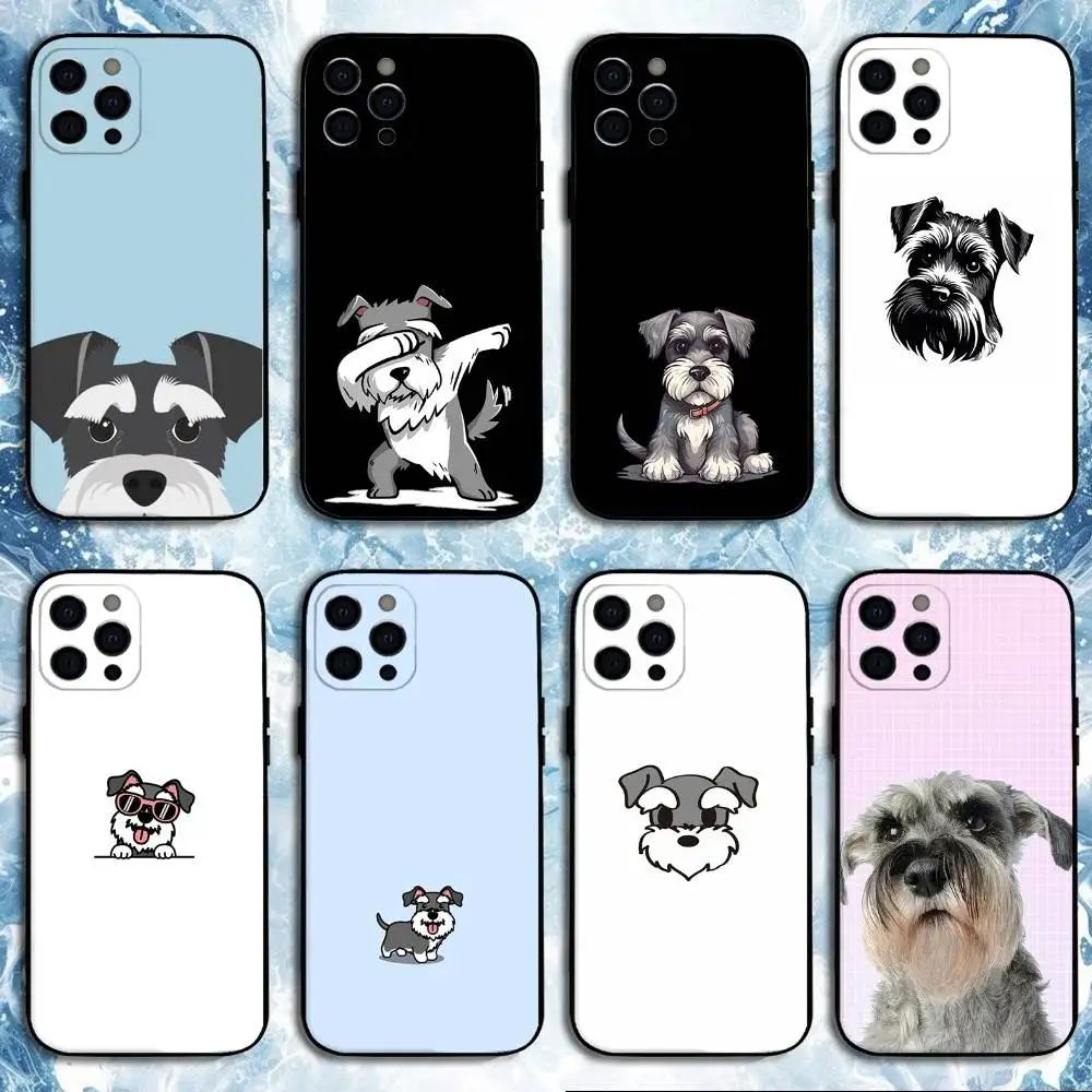 

Cartoon Schnauzer Dog Cute Phone Case For iPhone 16,15,14,13,12,11 Plus,Pro Max, Soft Silicone Black Cover