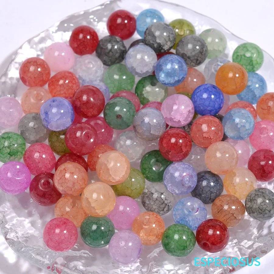 8MM Gradient Color Mix Glass Cracked Beads For Jewelry Making Women DIY Accessories Round Shape Shivering Spacer Crystal Beads