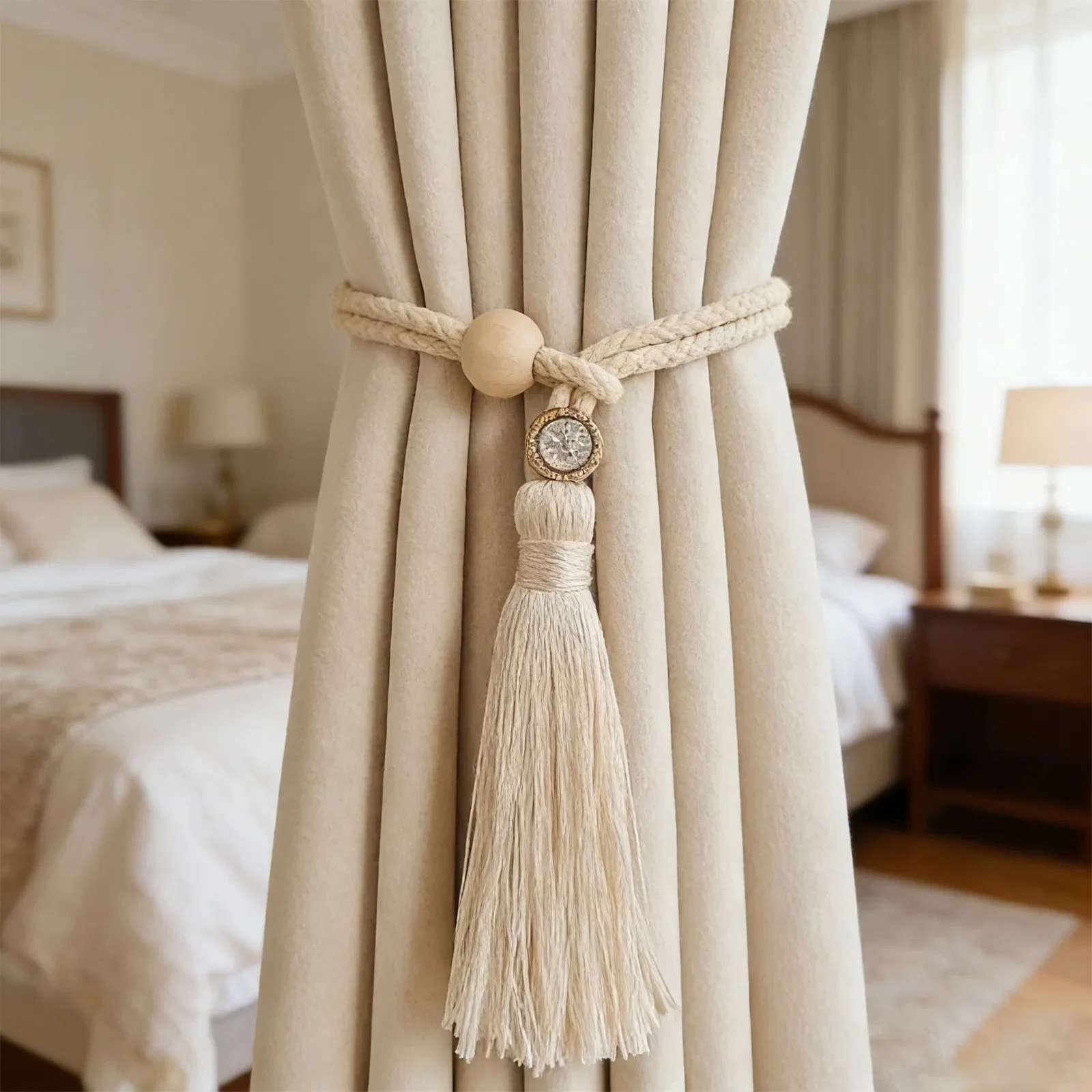 Floral-Themed Tiebacks For Curtains With No-Drill Hook And Elastic Strap Allowing Precise Drape Shaping And Reusability