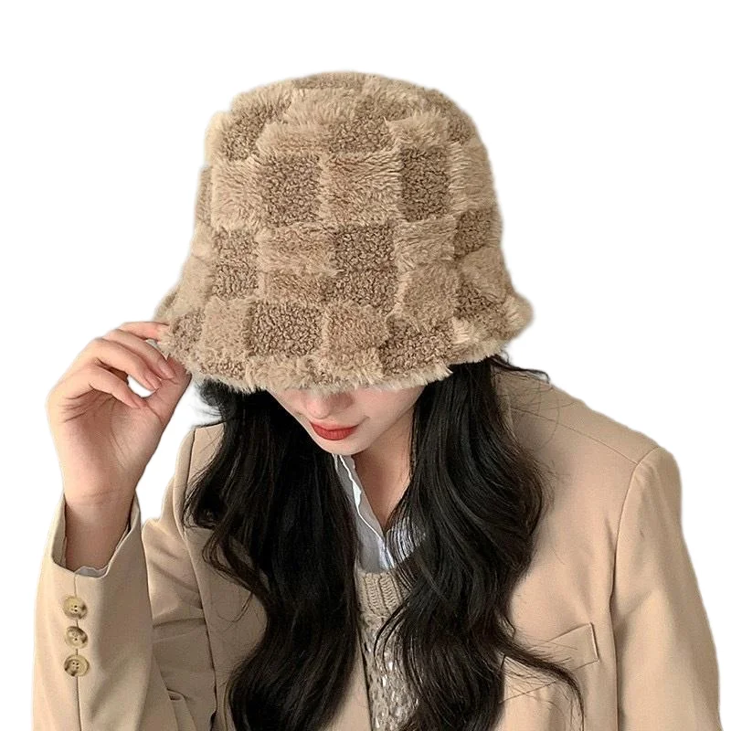 Japanese-Style Lamb Wool Fisherman Hat for Women Winter Korean  Versatile  Bucket Hat Casual Warm Fleece-Lined Hat