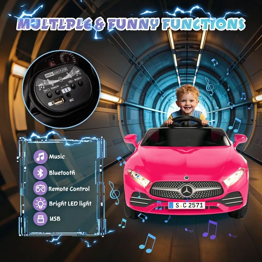 Carro de passeio CLS 350 12V licenciado com controle remoto 2.4G, carro elétrico alimentado por bateria, passeio em veículo com segurança musical Bluetooth