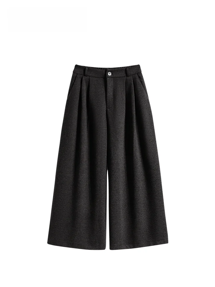 

Брюки-костюмные с высокой талией и широкими штанинами для женщин больших размеров, осенне-зимние, прямого кроя, стройнящие, омолаживающие, скрывающие недостатки фигуры