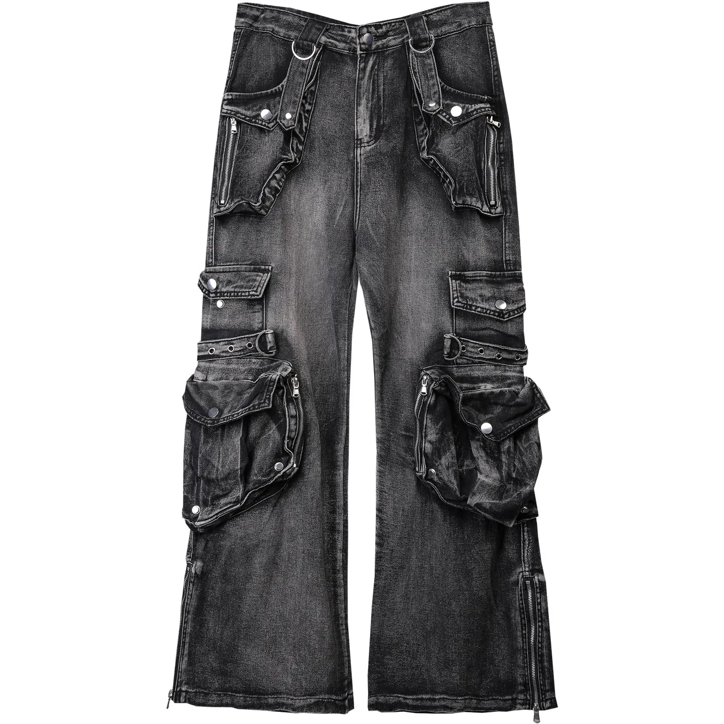 Designer Wasteland Wind Heavy Industry Multi-Pocket High Street Techwear Wash Water Punk Vibe Bootcut Trousers Cargo Jeans