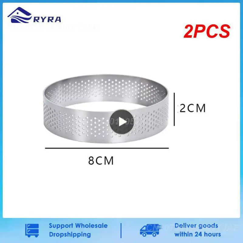 2PCS 1/3/5/8/10/12 Pack 8Cm Stainless Steel Tart Ring, Heat-Resistant Perforated Cake Mousse Ring, Round Ring Baking Doughnut