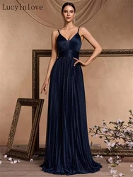 Lucyinlove Elegant A-line Evening Dresses Luxury Floor Lenght Backless Formal Deep V-neck Women Caicktail Wedding Party Gowns