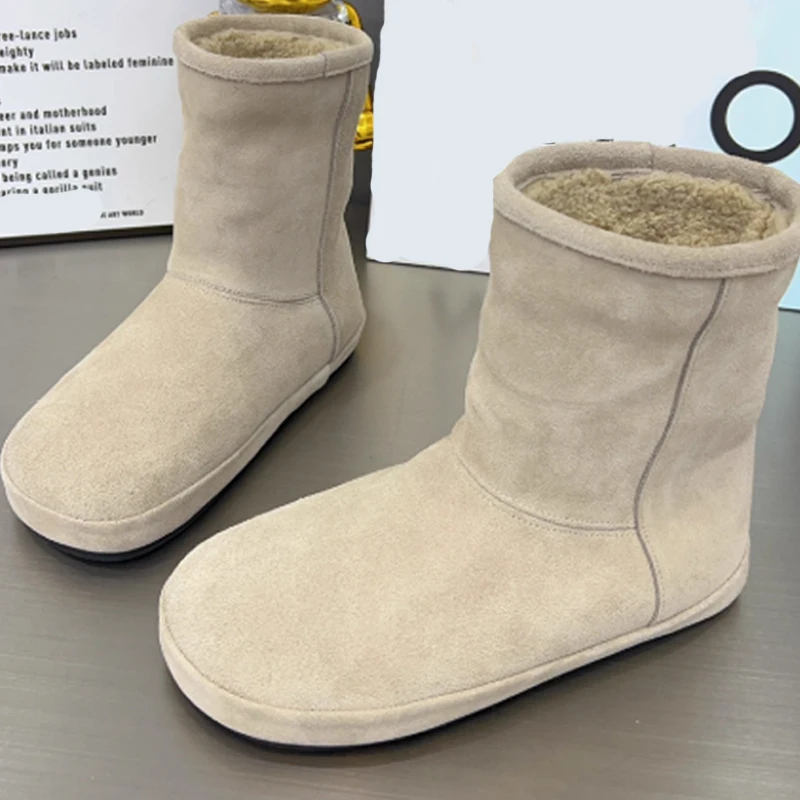 

Suede Non-Slip Round Toe Flat Snow Boots Winter Fleece-Lined Warm Cotton Shoes Short Boots Ankle Boots Casual Winter Boots