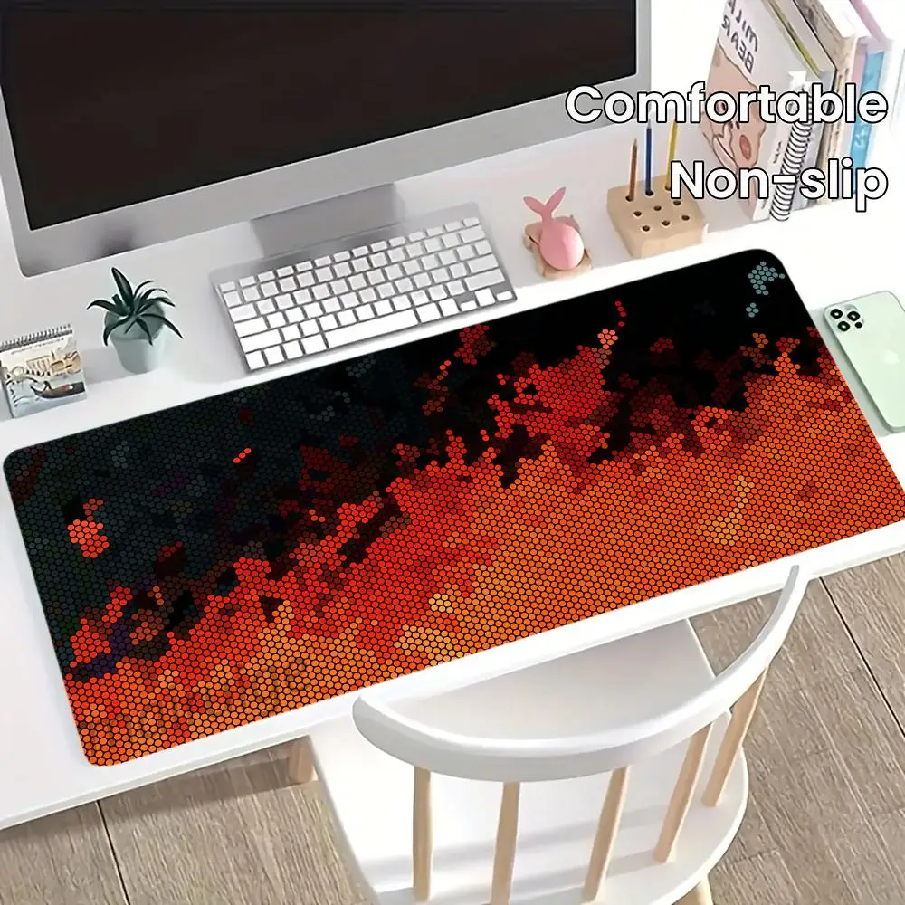 Alas Mouse Seni Heksagon Abstrak Ukuran Besar untuk Komputer, Kantor, Meja Game, Alas Keyboard Anti-selip dari Karet Jahitan XXL, Alas Meja Panjang