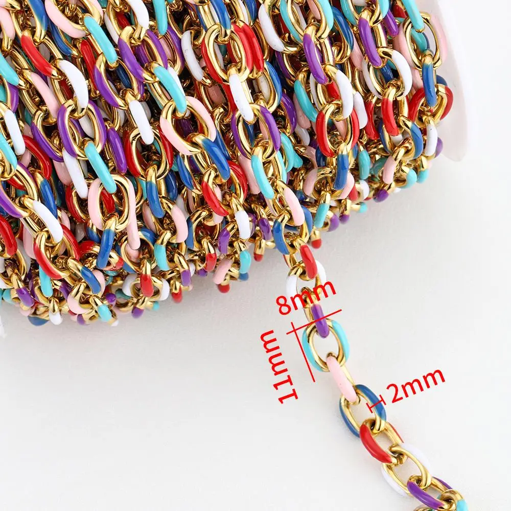 No Fade 1Meter Stainless Steel Enamel Chains 8mm Open Link Thick Rolo Chain for DIY Necklace Handbag Jewelry Making Component