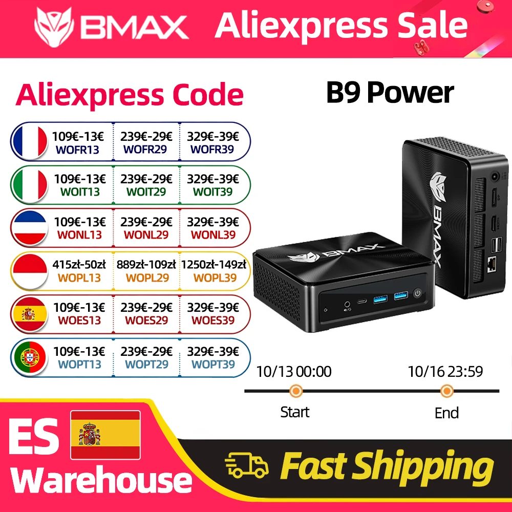 Bmax B9 Power Barebone Mini-PC Intel Core I9-12900H 14 Kerne bis zu 5,0 GHz 24 GB RAM 1 TB SSD WiFi 6 Bluetooth 5.2 Mini-PC