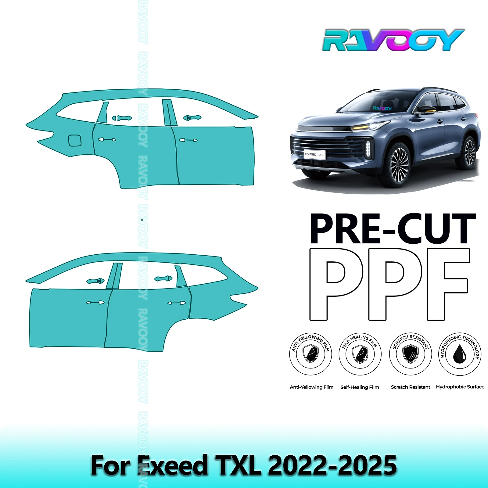 

For Exeed TXL 2022-2025 8.5mil Clear Matte Pre-Cut PPF Door & A/B Pillar Kit TPU Paint Protection Film Set