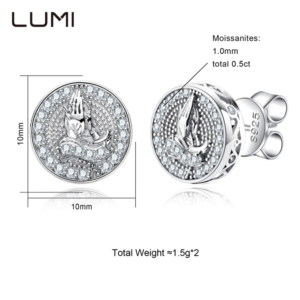 أنيق 925 الفضة الهيب هوب وأقراط مجموع 0.5ct مويسانيتي نحت الصلاة لفتة الأذن هوب للجنسين هدية #1