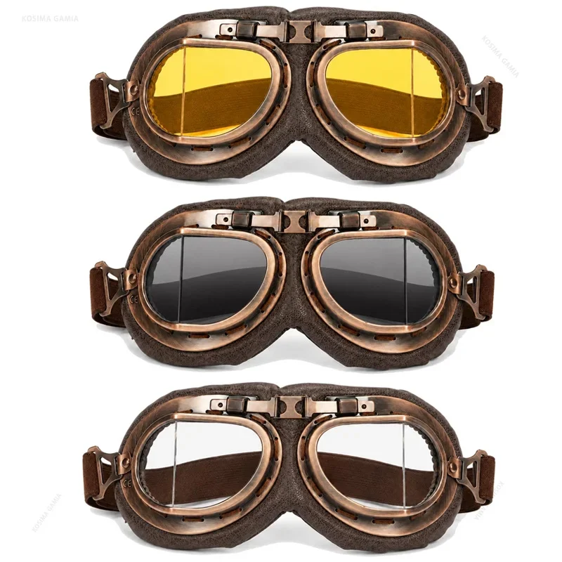 Motorcycle Goggles Retro Steampunk Pilot Vintage Copper Frame UV400 Anti-Dust Windproof for Harley ATV Bike Helmet Riding Gear