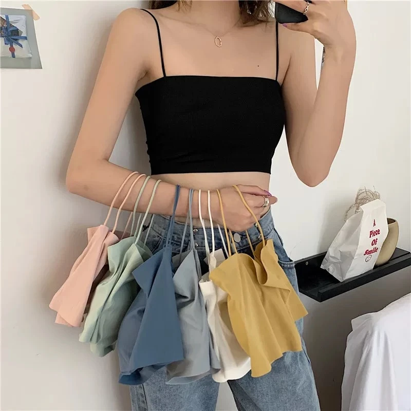 

Ice Silk Women Summer Tanks Camis Vest Fashion Sleeveless Tube Top Elasticity Ladies Street Tanks Tops Tees With Chest Pad B3135