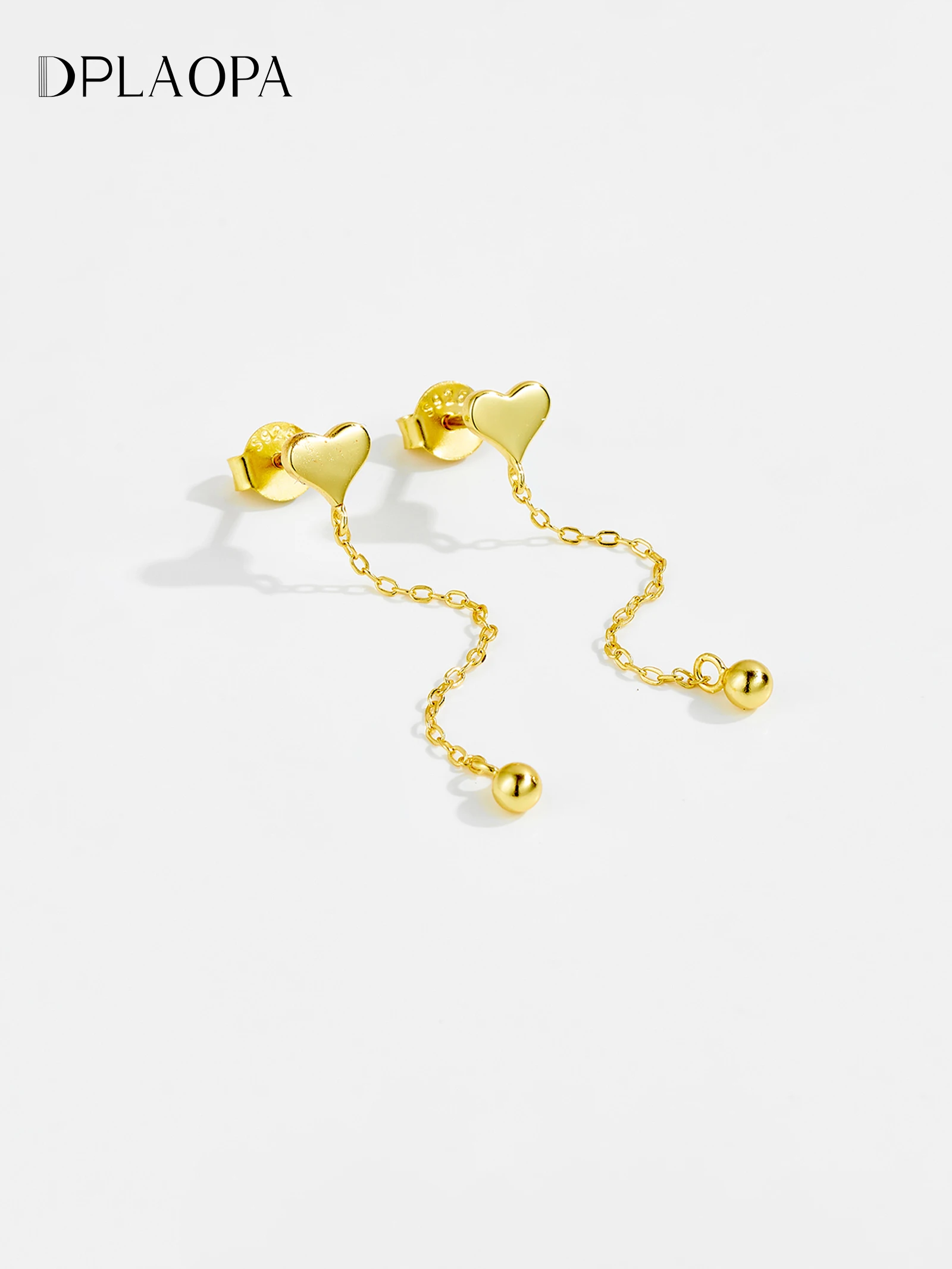 

DPLAOPA 925 Sterling Silver Heart Shape Long Drop with Bead Earrings Women Trendy Fine Simple Daily Jewelry Accessories