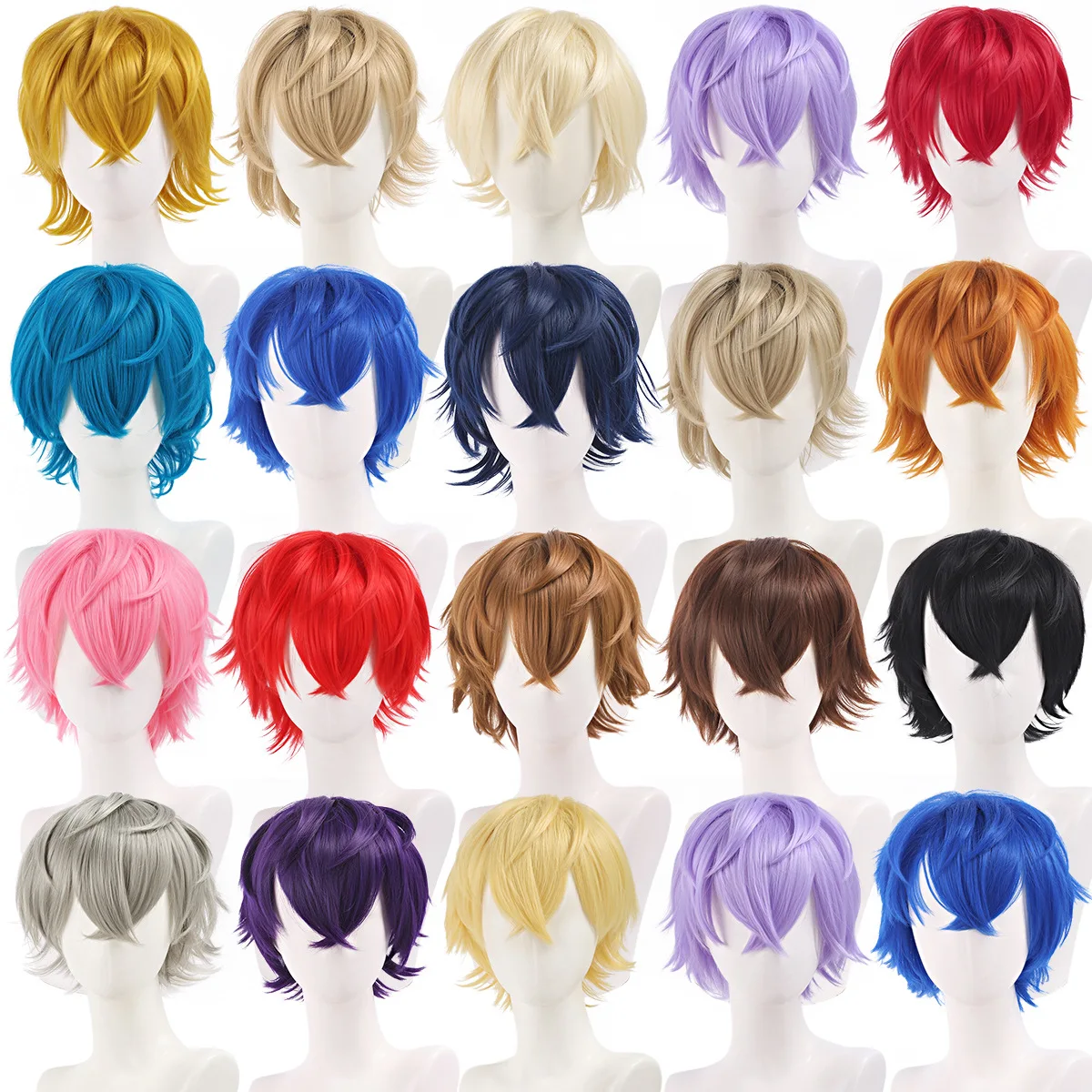 Men Women Synthetic Anime Cosplay Wigs Short Straight Hair Heat Resistance Multicolour Red White Pink Gray Brown