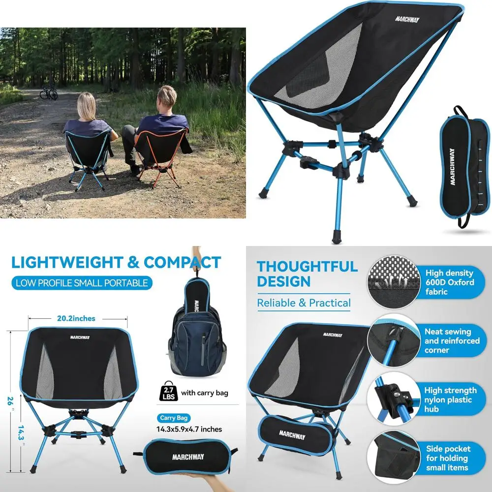 

Сверхлегкое складное кресло для кемпинга, портативное и компактное, для отдыха на природе, пляжа, пикников, походов, выдерживает нагрузку до 330 фунтов (синее)