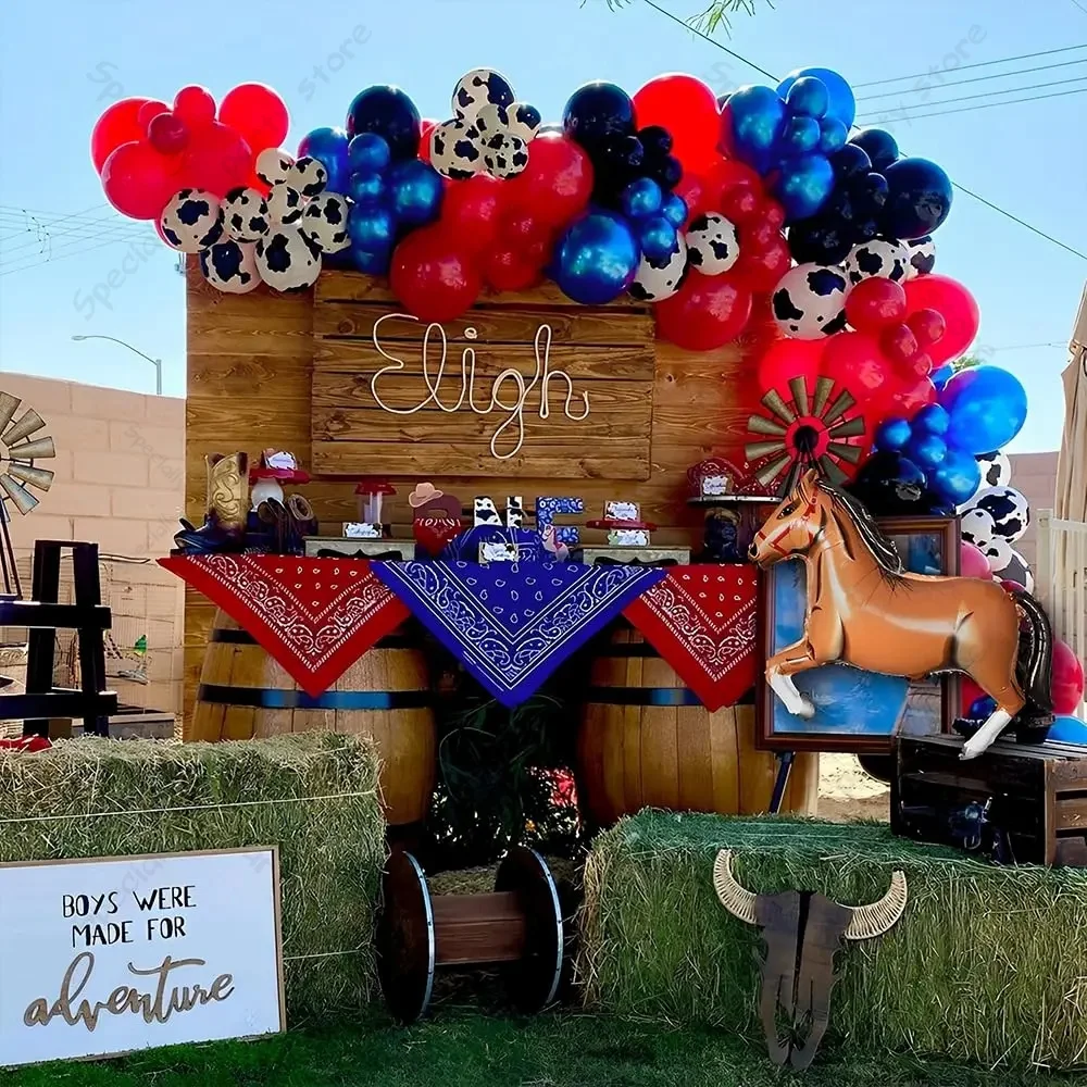 Western Cowboy Cowgirl Party Rot Blau Ballon Bogen Girlande Kit Pferderennen Globos für Bauernhof Kuh Wild Party Geburtstag Dekoration