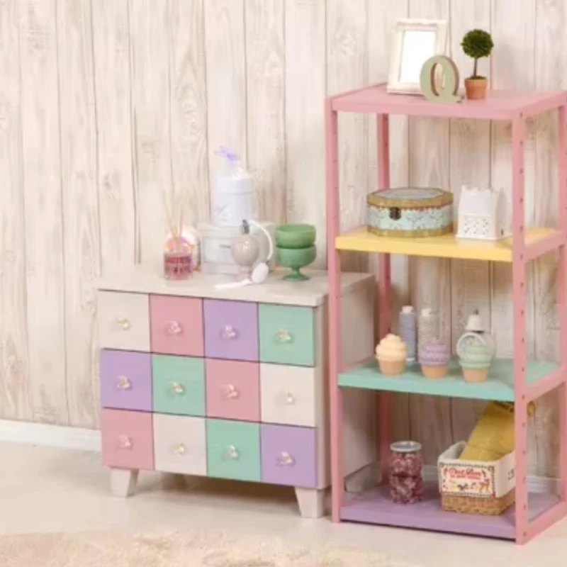 Modern Wooden Kids Bookshelf Multi-Layer Storage Rack Pastel Organizer Japanese-Style Standing Shelf for Children's Room