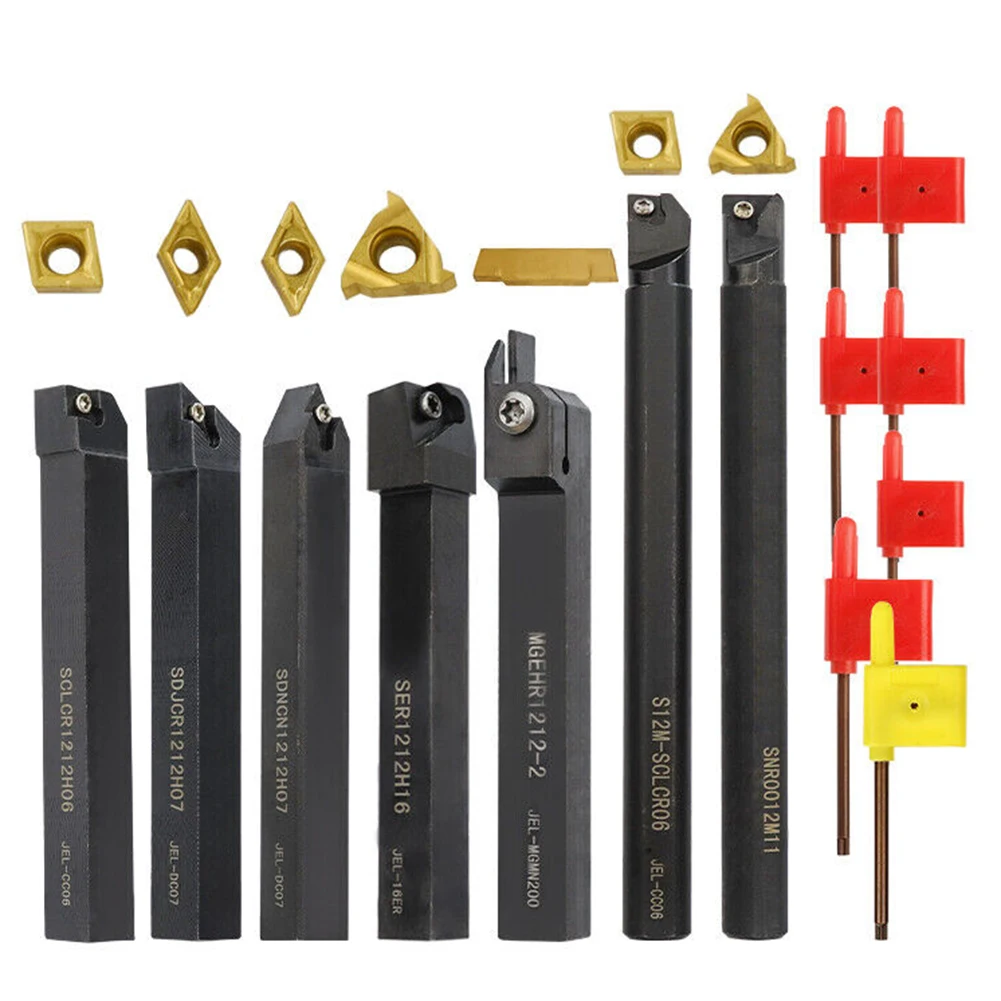 7pcs Indexable Lathe Turning Tool Holder Carbide Inserts Set Wrench Boring Bar Alloy Steel MGEHR1212-2 SER1212H16 Tool Rod