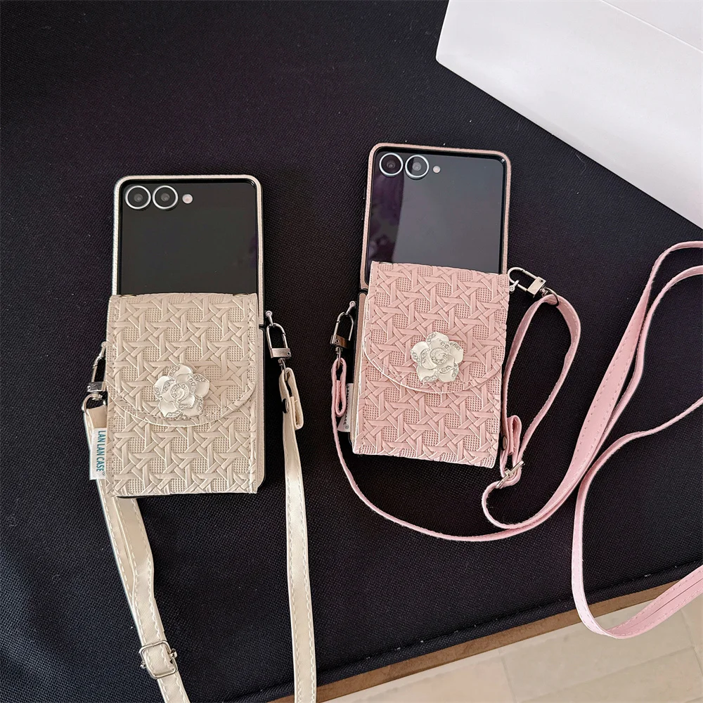 Luxury 3D Flower Leather Phone case with card Holder for Samsung Galaxy Z Flip7 6 5 Flip6 7 FE flip 5 6 7 Cover Crossbody Cases