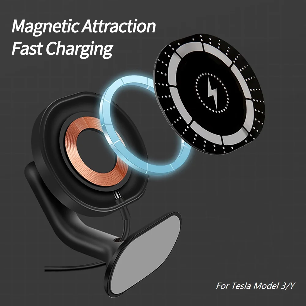 Magnetic Wireless Charging Car Charger Mount Adsorbable Smartphone Holder for Tesla Model 3 Y Car Mobile Phone Holder