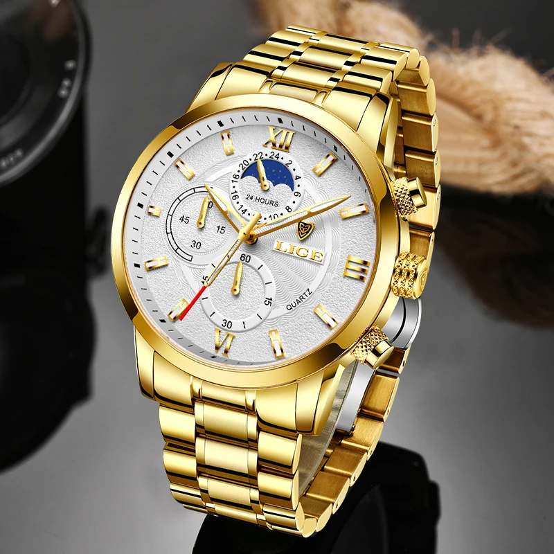 

LIGE 2023 New Business Watch Men Top Brand Luxury Mens Watches Stainless Steel Waterproof Sports Quartz Chronograph Wristwatch